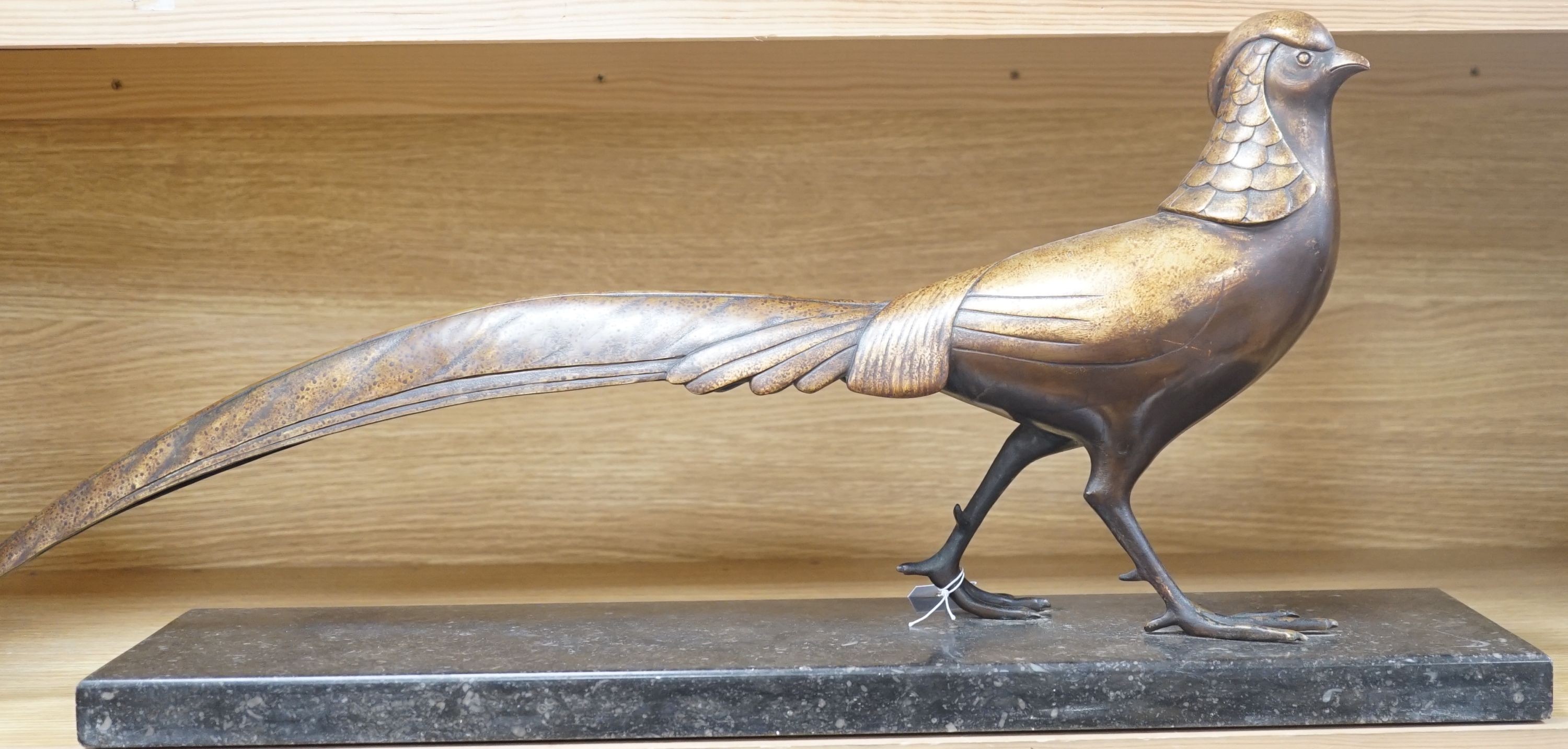 An Art Deco bronze and slate pheasant, signed Lorino - 74cm long